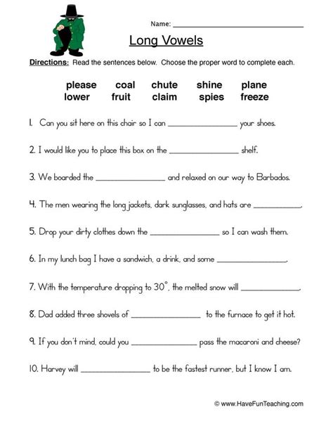 Long Vowels Sentences Worksheet Have Fun Teaching Vowel Worksheets