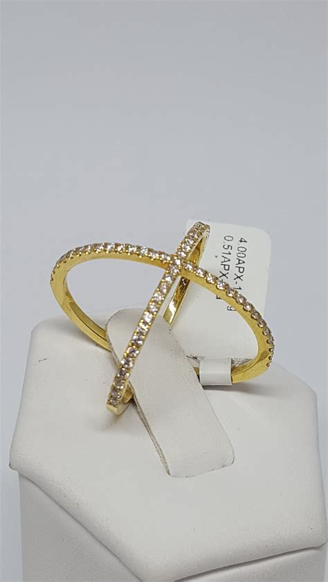 14kt Gold Diamond Criss Cross X Ring 14k Yellow Gold Diamond Etsy