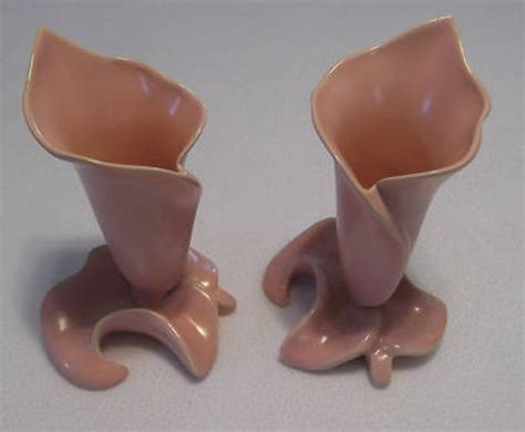 Pair Of Mid Century Hollywood Ware Pink Pottery Calla Lilly Vases By