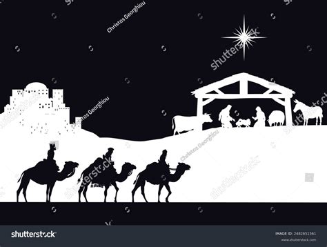 42 Nativity Scene Clipart Black White Stock Vectors and Vector Art ...