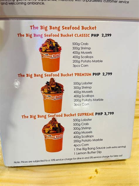 Menu At The Orange Bucket Restaurant Pasay