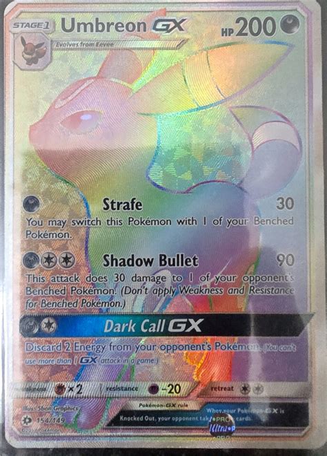 Pokemon Card Umbreon GX Sun Moon Base Set 154 149 Secret Rare