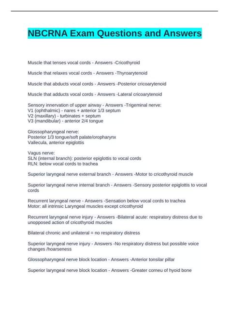NBCRNA Exam Questions and Answers - NBCRNA - Stuvia US