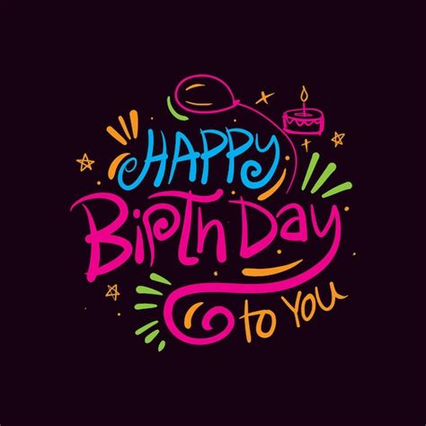 Premium Vector Hand Drawn Happy Birthday Lettering With Balloons Confetti Cake And Candles