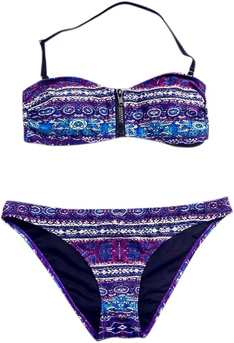 SALUCIA Damen Bademode Ethno Druck Push Up Bikini Set Zweiteilige