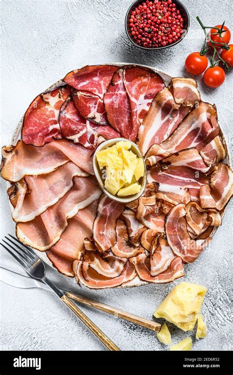 Meat Antipasto Platter Pancetta Salami Sliced Ham Sausage