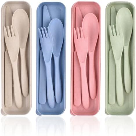 4 Pack Reusable Utensils Set With Case Spoon Knife Fork Portable