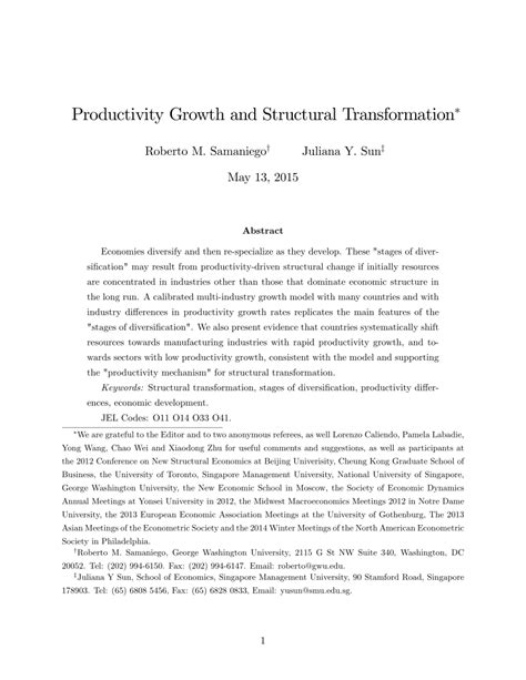 Pdf Productivity Growth And Structural Transformation