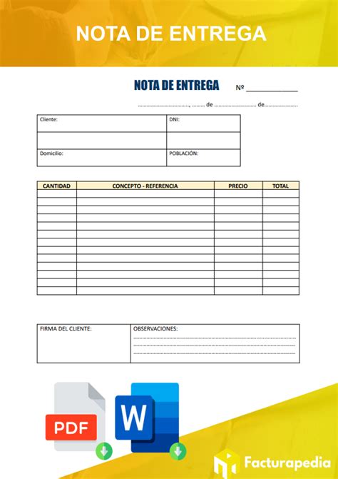 Modelo De Nota De Entrega Para Descargar Excel Word Y Pdf