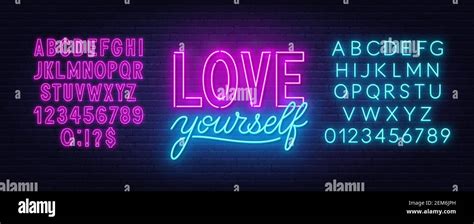 Love Yourself Neon Quote On A Brick Wall Inspirational Glowing