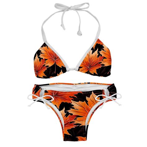 Maple Leaves Detachable Sponge Adjustable Strap Bikini Set Two Pack