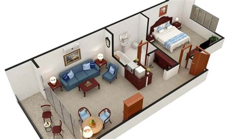 3D FLOOR PLAN FOR HOTEL ROOM - SAN DIEGO, CALIFORNIA - 3D Visualization ...