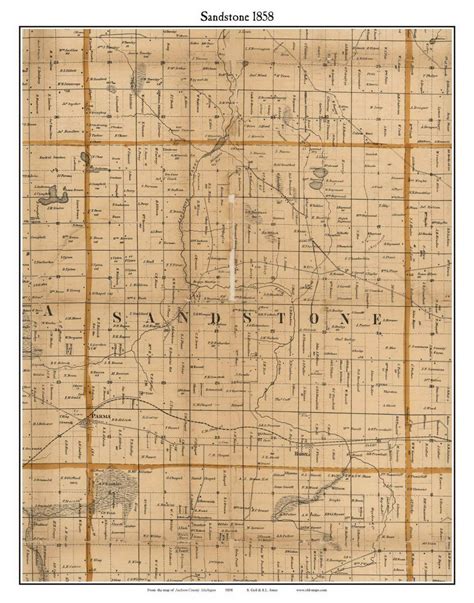 Sandstone Michigan 1858 Old Town Map Custom Print Jackson Co Old Maps