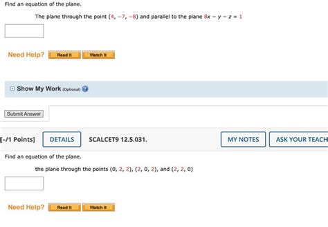 Solved Find an equation of the plane. The plane through the | Chegg.com