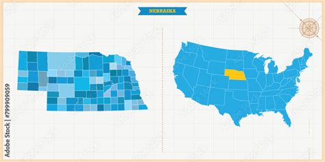 A Map highlighting Nebraska in the USA Map, Nebraska and USA modern map ...