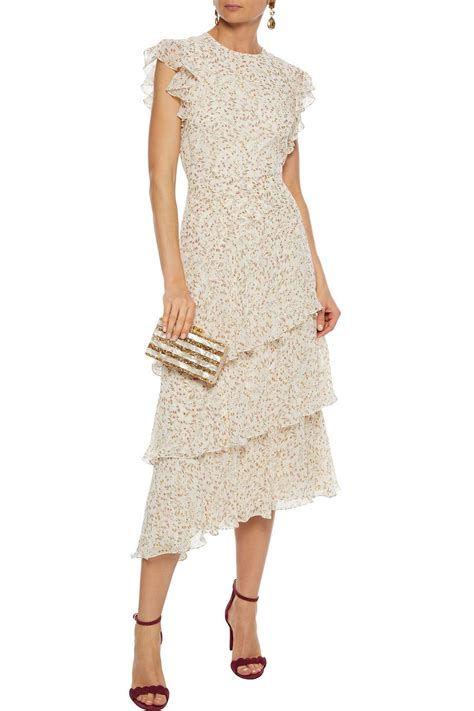 Cream Tiered Floral Print Chiffon Midi Dress MIKAEL AGHAL THE OUTNET