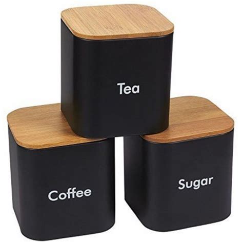 Kitchen Canister Set With Bamboo Lids 4 6 X 4 8 X 4 6 Black 3 Pieces