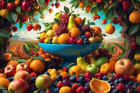 Premium AI Image | A Cornucopia of a fruits harvested