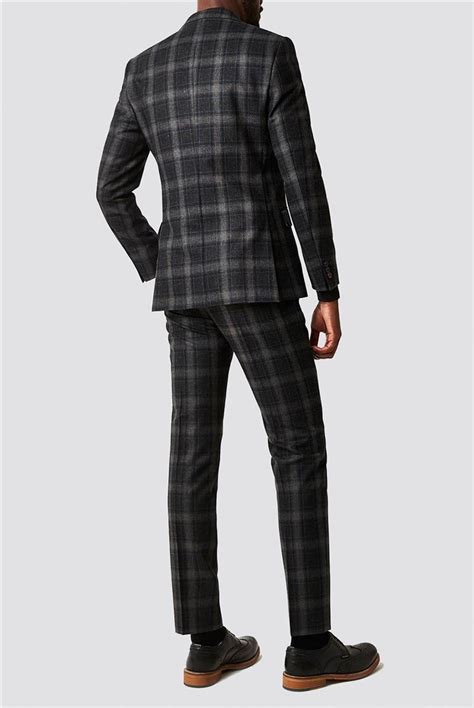 Gibson London Mens Charcoal Grey Checked Suit Suit Direct