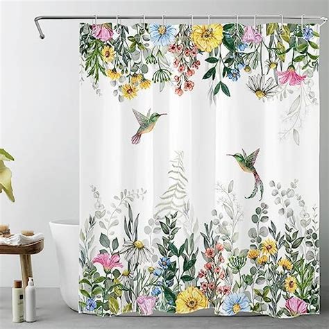 Meunear Spring Pink Floral Shower Curtain For Bathroom Blue