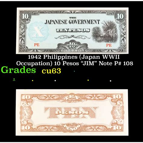 1942 Philippines Japan Wwii Occupation 10 Pesos Jim Note P 108