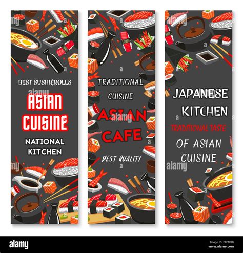 Japanese Sushi Bar Or Asian Restaurant Banners Design For Menu Vector