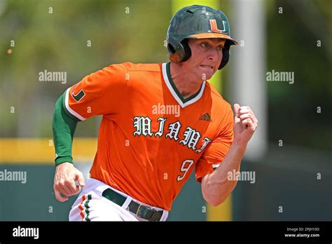 Coral Gables Fl Apr 01 Miami Outfielder Zach Levenson 9 Runs To