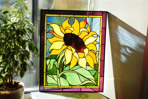 Sunflower Stained Glass Window Panel Stained Glass Window Etsy