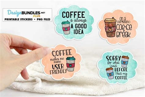 Funny Coffee Printable Stickers Cute Coffee Cup Stickers