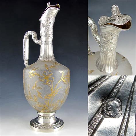 Antique Art Nouveau French Sterling Silver Cameo Glass Claret Jug Decanter Ebay