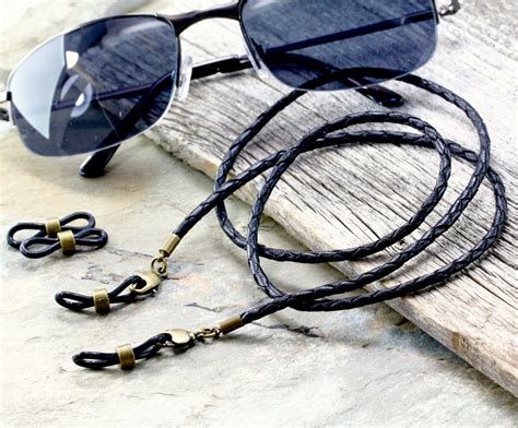 Black Braided Leather Eyeglass Sunglasses Strap Black Leather Etsy