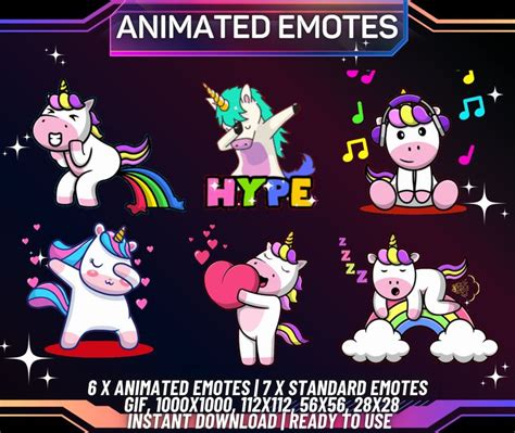 Animated Twitch Emote Pack Unicorn Twitch Emotes Hype Emote Etsy In