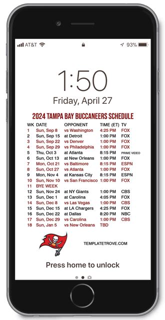 2024 2025 Tampa Bay Buccaneers Lock Screen Schedule For IPhone 6 7 8 Plus