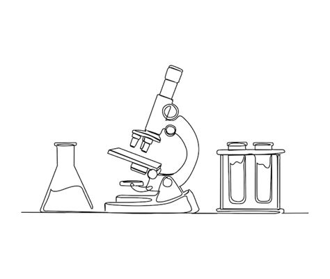 Premium Vector Continuous One Line Drawing Of Microscope And Lab Test