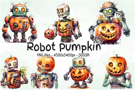 Robot Pumpkin Halloween Png Design Graphic by Artistry Alley · Creative ...