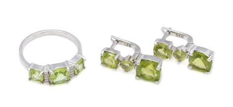 Silver Peridot Jewelry Set With Zirconias And Earrings Suites