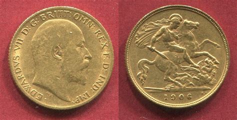 England Great Britain UK Half Sovereign Goldmünze 1906 Edward VII vf