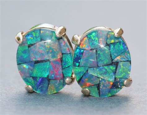 Genuine Opal Earringsaustralian Mosaic Opal Earringssterling Etsy