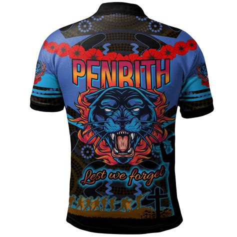 Penrith Panthers Polo Shirt Anzac Angry Panther Mascot Style Polo Shirt