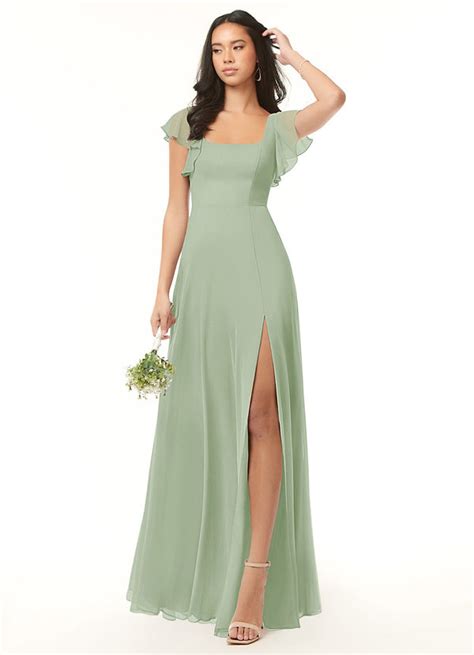 Dusty Sage Long Bridesmaid Dresses Azazie