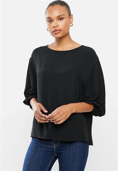 Puff Sleeve Woven Shell Black Edit Blouses Superbalist