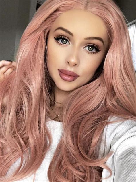 Evahair Rose Pink Long With Sexy Wavy Synthetic Lace Front Wig All Synthetic Wigs Evahair