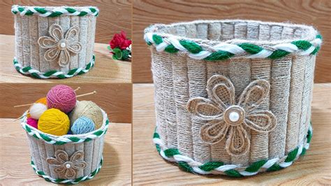 DIY Basket With Burlap Jute Rope And Cardboard Handmade Home