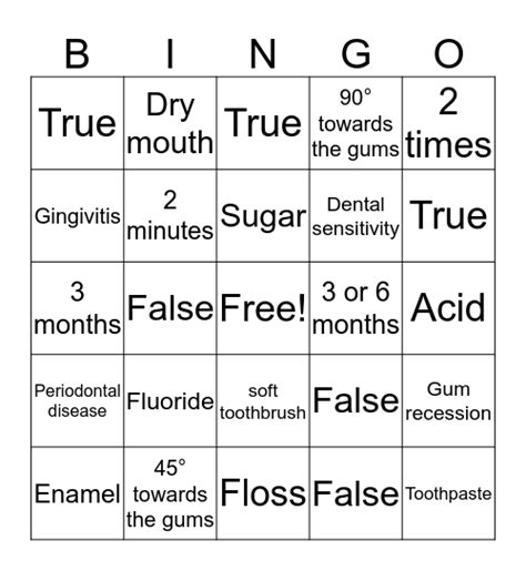 Dental Bingo Card