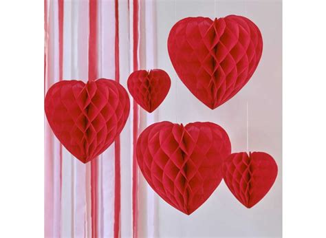 Be Mine Honeycomb Hanging Heart Decorations 5pk