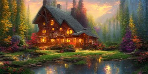 A Beautiful Cottage In The Forest Water Painting Sun Stable