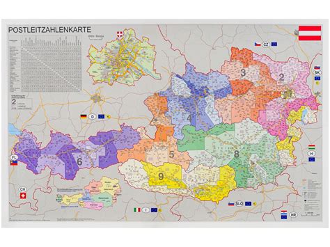 Austria Mapa Cienna Kody Pocztowe Arkusz Laminowa A