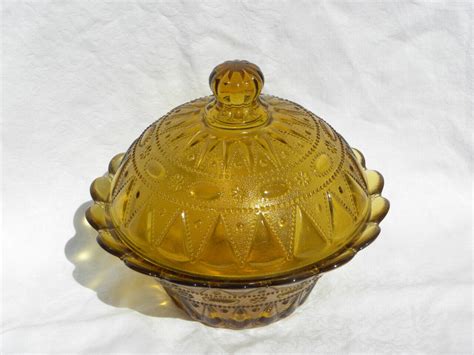 Vintage Kemple Wheaton Amber Glass Lace And Dewdrop Covered Serving Bowl Ebay