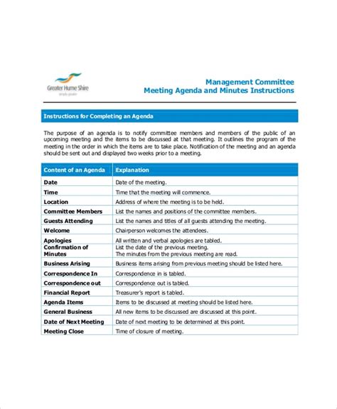 16 Committee Meeting Agenda Templates Sample Example Format