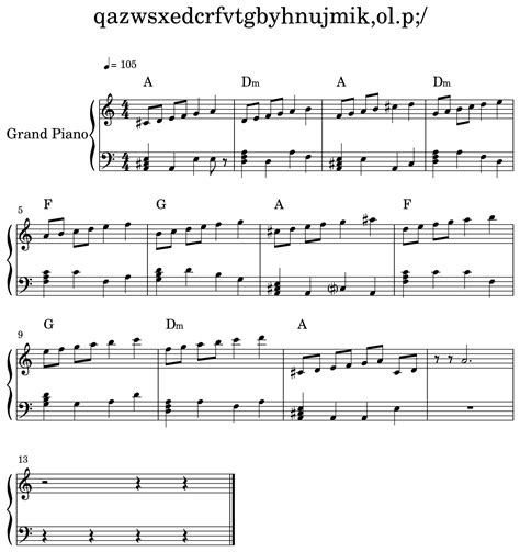 Qazwsxedcrfvtgbyhnujmik Ol P Sheet Music For Piano